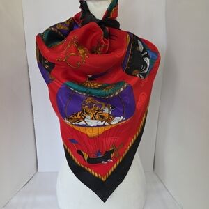 Hermes Style Square Scarf 34x34" Hot Air Baloon Bright Multicolor
